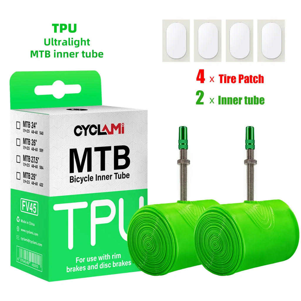 CYCLAMI Ultralight MTB Inner Tube – TPU Bicycle Tire, 26"/27.5"/29" with 45mm Metal Presta Valve, Anti-Oxidation