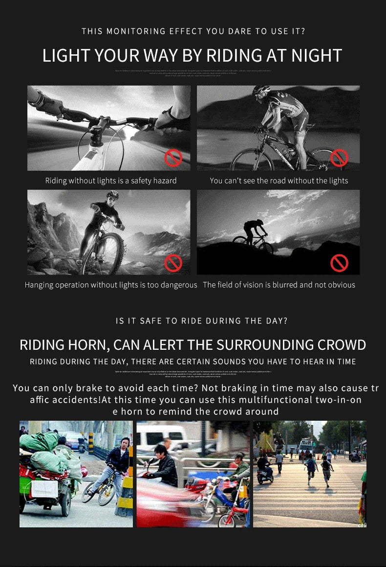 Bicycle Electronic Bell Bicycle Light Scooter E-bike Trumpet Alarm Bike Bell USB Charge Cycling Warning Alert Safety Riding