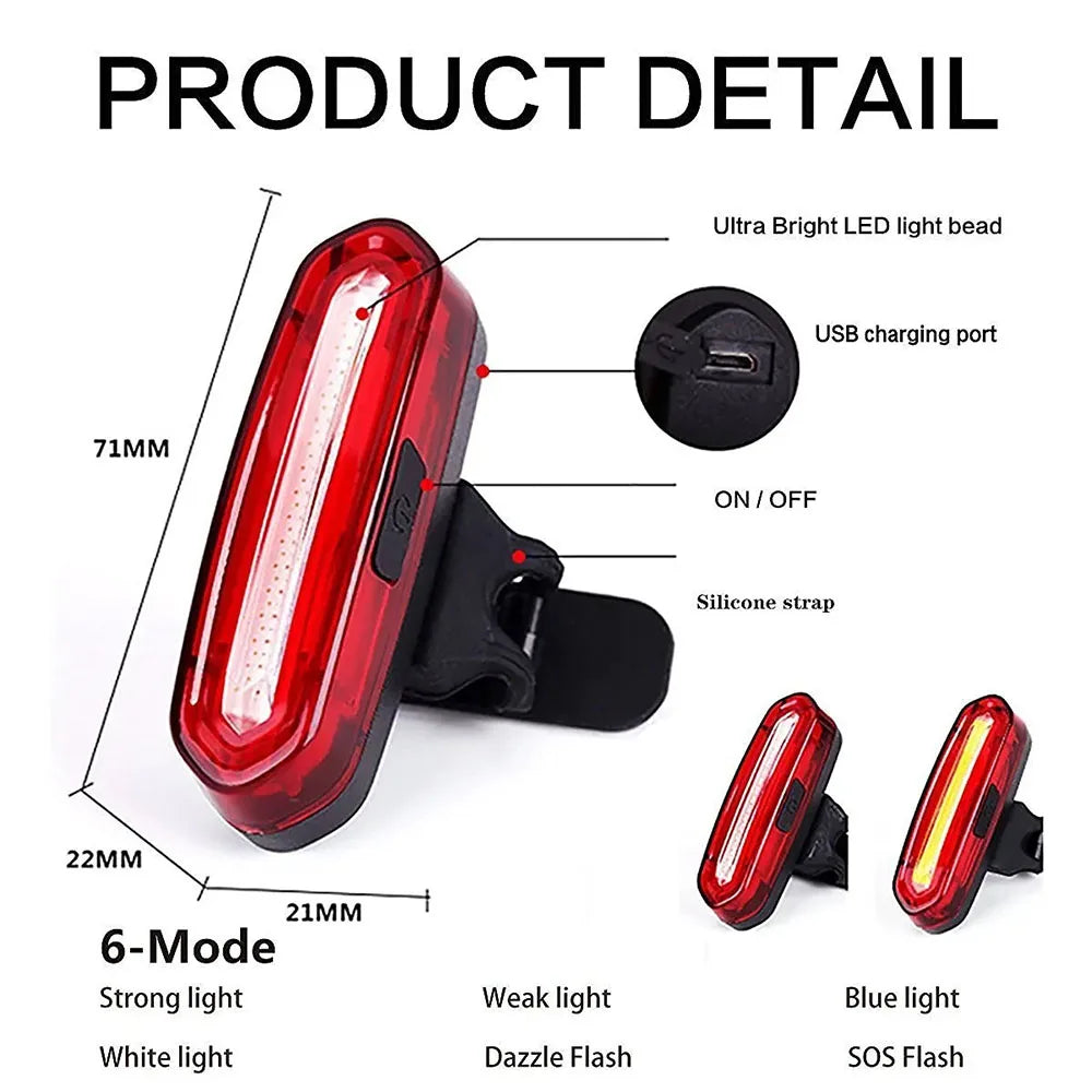 Red Rear Light for E-Bikes – USB Rechargeable Safety Lamp