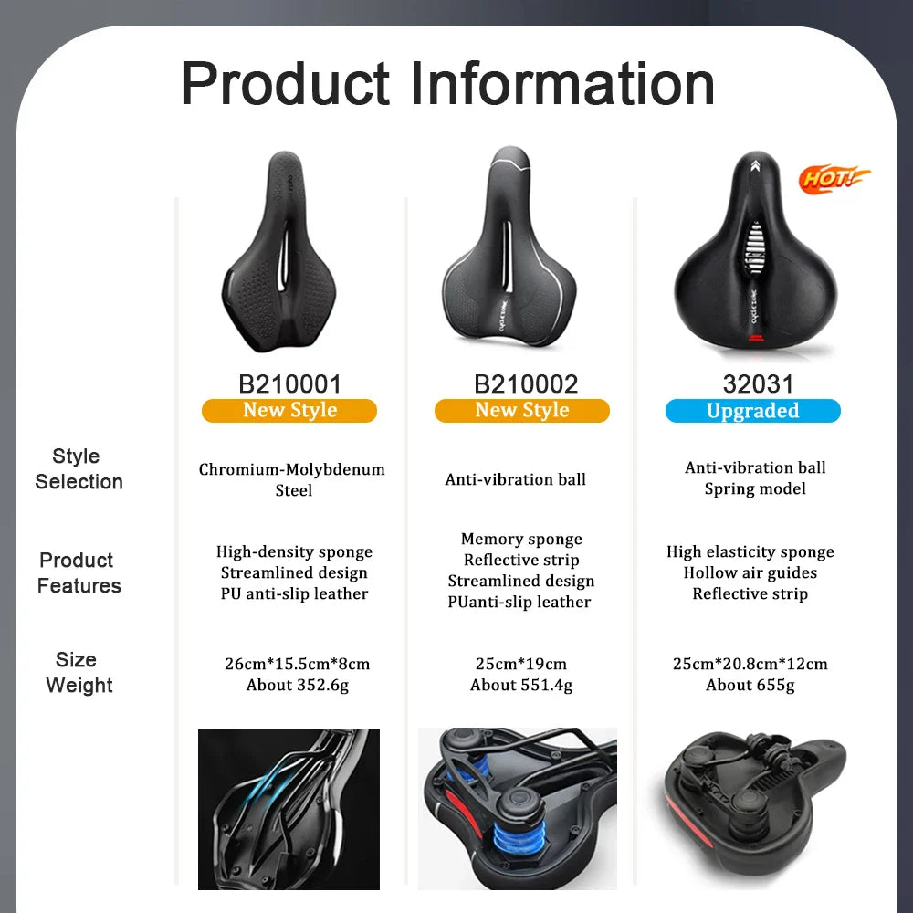 Hollow Breathable Bicycle Saddle Men Women MTB Road Bike Saddle Shock Absorbing Comfortable Big Butt Bike Seat Safety Warning