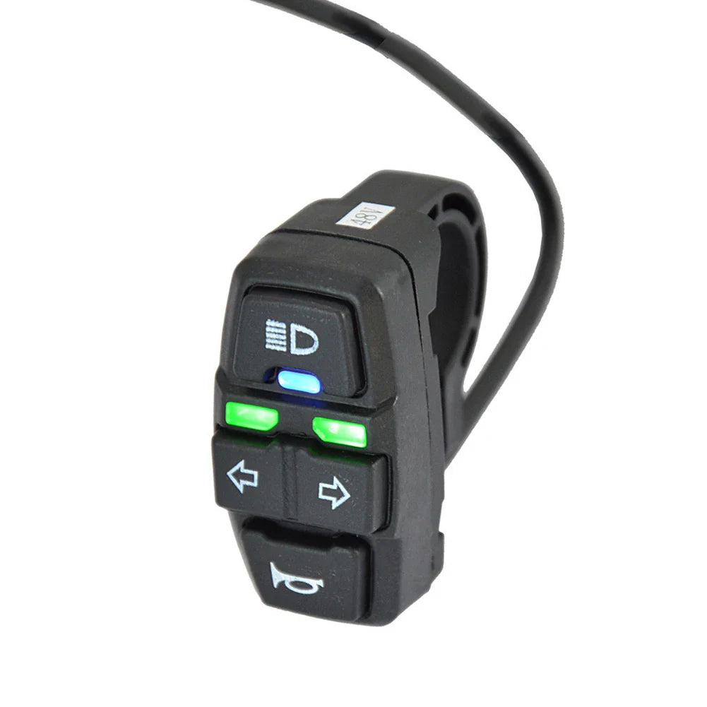 E-Bike Front and Rear Light Set – 24V/36V/48V Headlight with Horn, Tail Light with Turn Signals, Rack Mount, Switch Control, Easy Installation