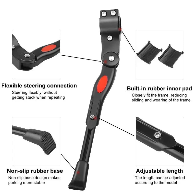 Side Kickstand for Bicycles – Adjustable, Fits Multiple Wheel Sizes