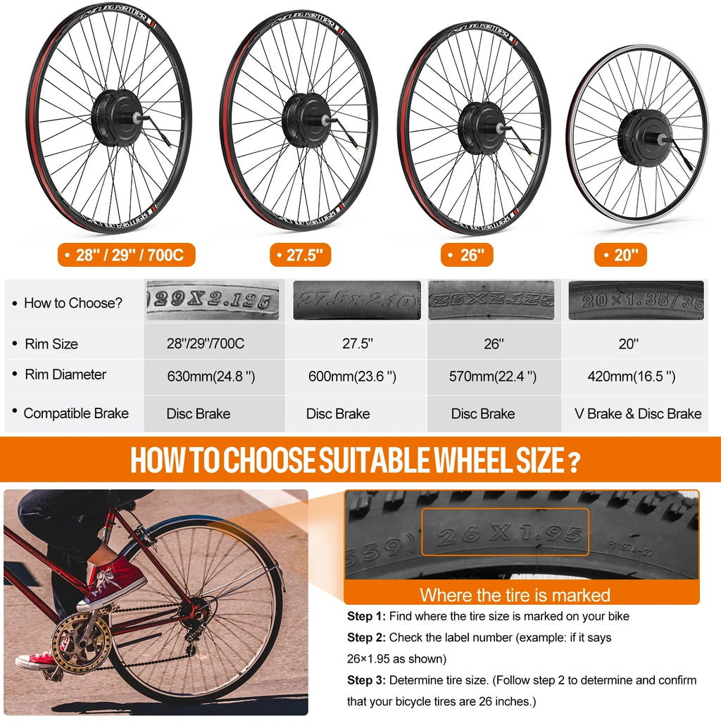 26" 48V 750W Rear Hub Motor Kit – Cassette Compatible E-Bike Conversion