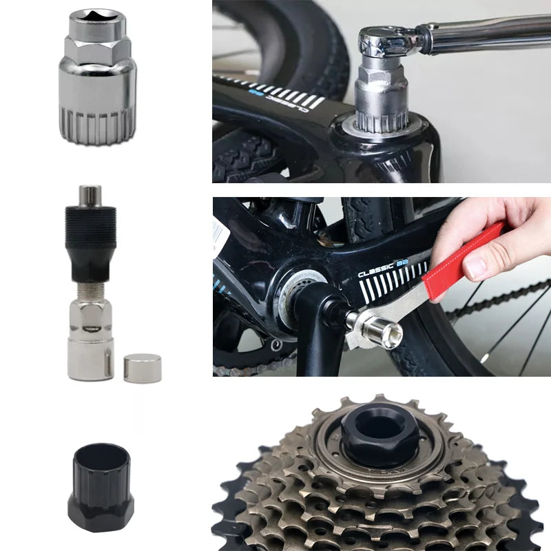 Bicycle Repair Tool Sets Chain Breaker Crank Puller MTB Bike Chain Measuring Ruler Flywheel Removal Outdoor Cycling Repair Tools