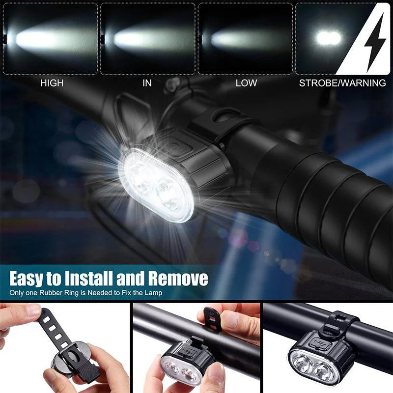 USB Rechargeable Bike Lights – Front and Rear Set for E-Bikes