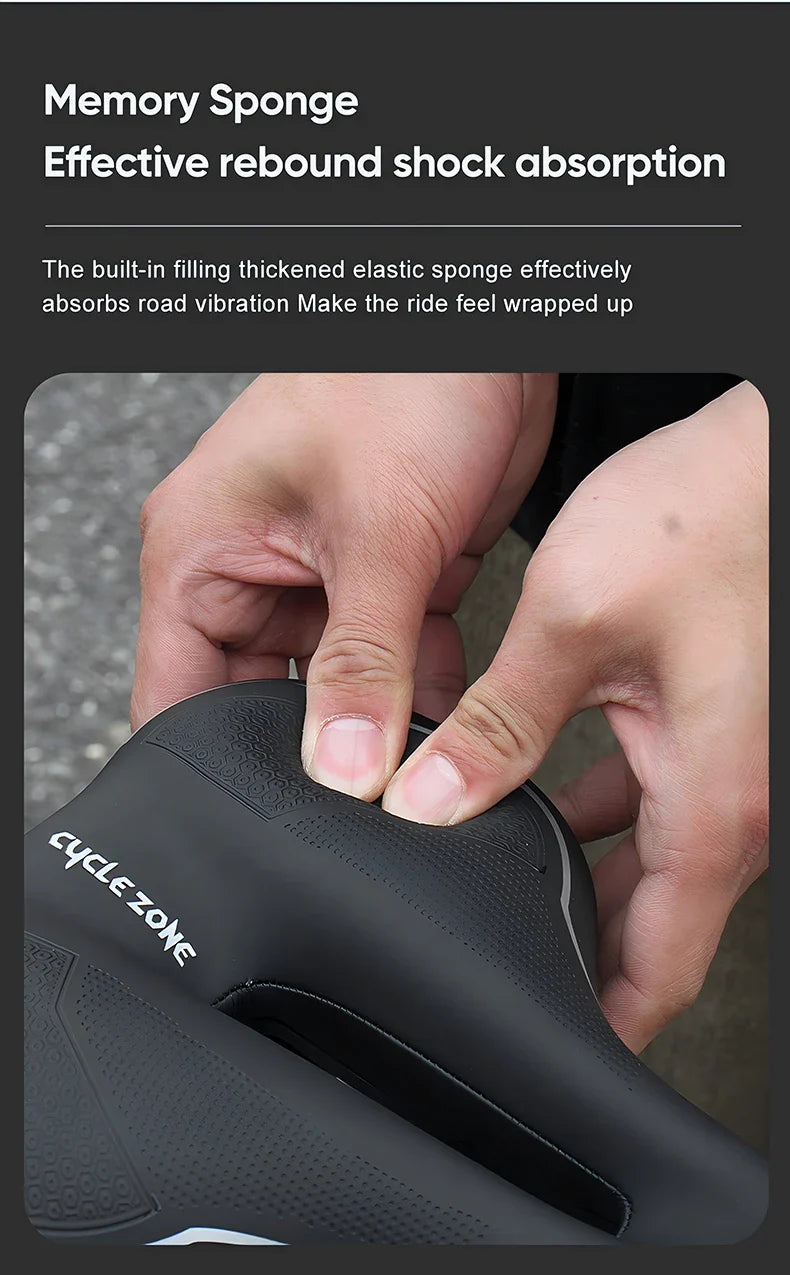 Hollow Breathable Bicycle Saddle Men Women MTB Road Bike Saddle Shock Absorbing Comfortable Big Butt Bike Seat Safety Warning