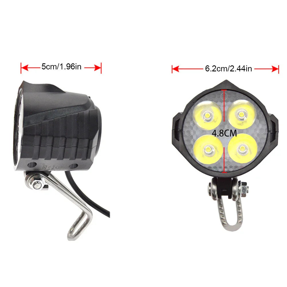 E-Bike Front and Rear Light Set – 24V/36V/48V Headlight with Horn, Tail Light with Turn Signals, Rack Mount, Switch Control, Easy Installation