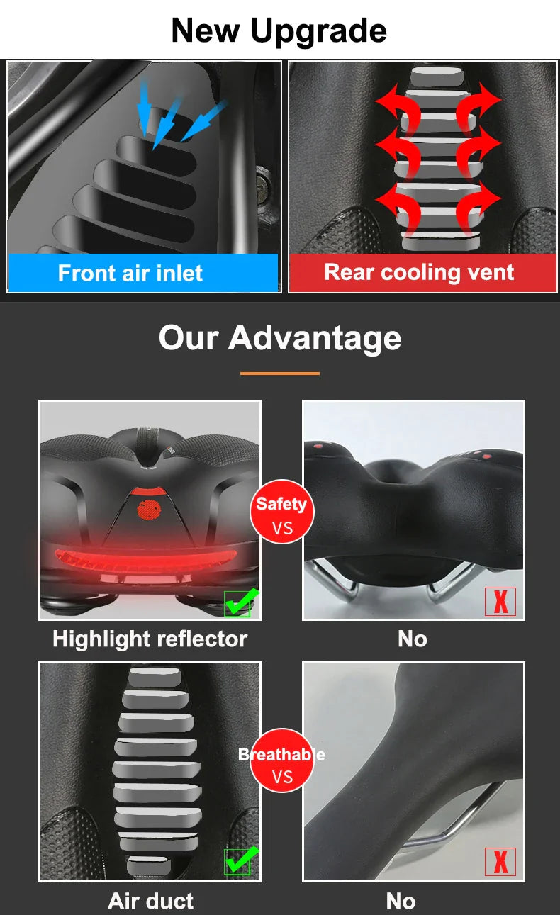 Hollow Breathable Bicycle Saddle Men Women MTB Road Bike Saddle Shock Absorbing Comfortable Big Butt Bike Seat Safety Warning