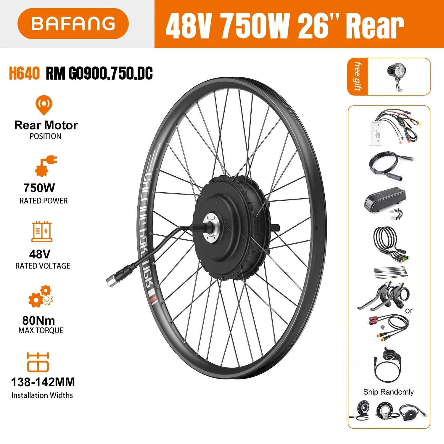 26" 48V 750W Rear Hub Motor Kit – Cassette Compatible E-Bike Conversion