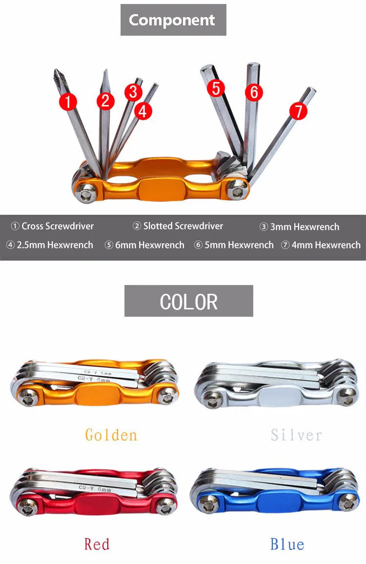 Lightweight Portable 7 in 1 Mountain Bike Cycling Multi Repair Tools Kit Bicycle Repaire Set Spoke Hex Allen Wrench Screwdrivers