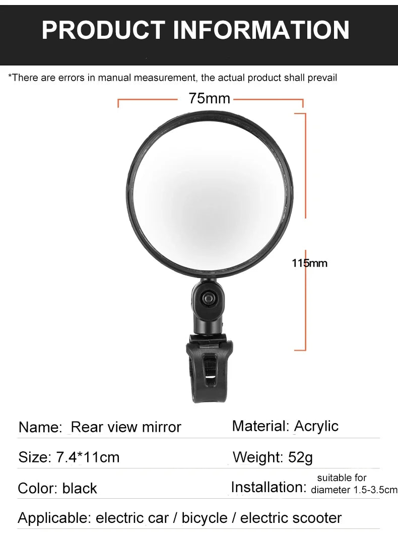 Universal Bike Rearview Mirrors – 2PCS, Rotatable 360°