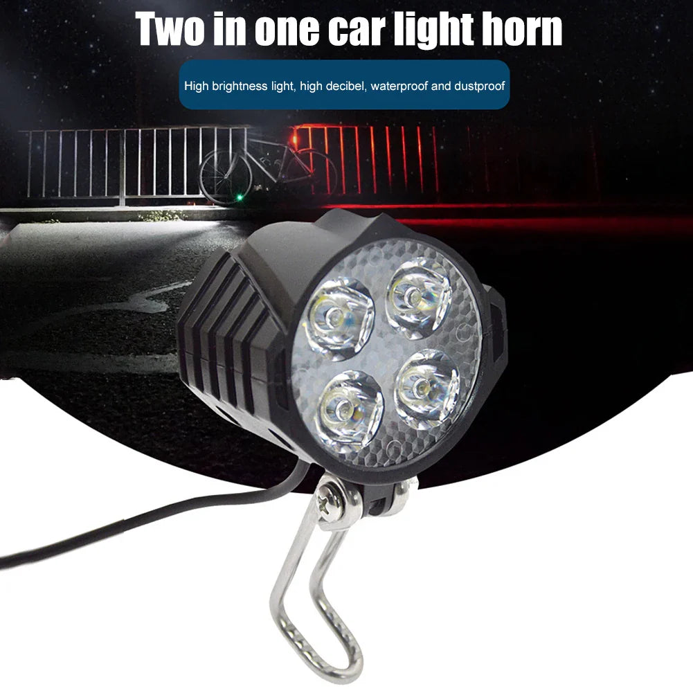 E-Bike Front and Rear Light Set – 24V/36V/48V Headlight with Horn, Tail Light with Turn Signals, Rack Mount, Switch Control, Easy Installation