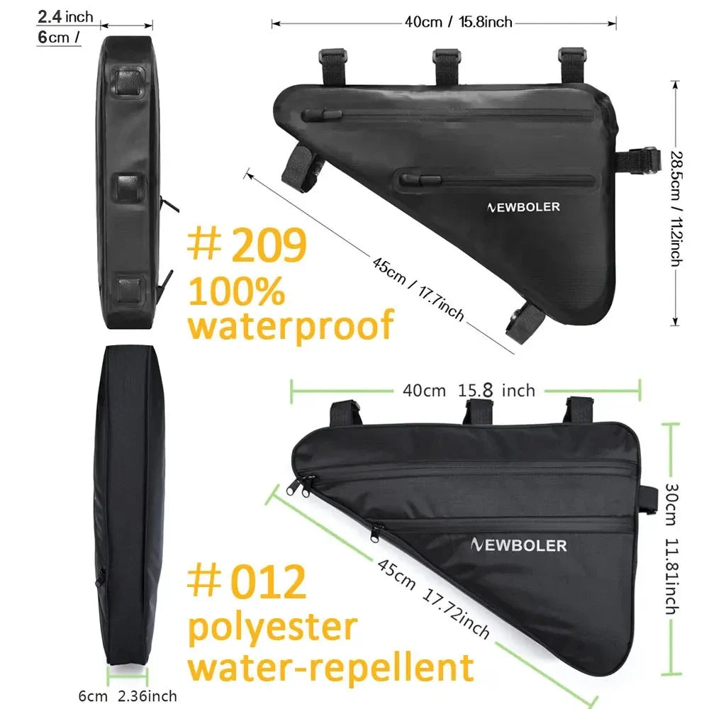 NEWBOLER Waterproof Triangle Bike Frame Bag – Rainproof, Large Capacity Pouch for MTB & Road Bikes