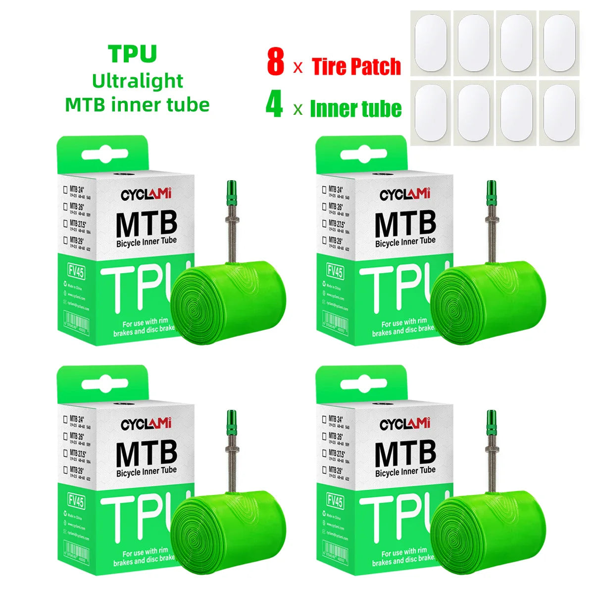 CYCLAMI Ultralight MTB Inner Tube – TPU Bicycle Tire, 26"/27.5"/29" with 45mm Metal Presta Valve, Anti-Oxidation