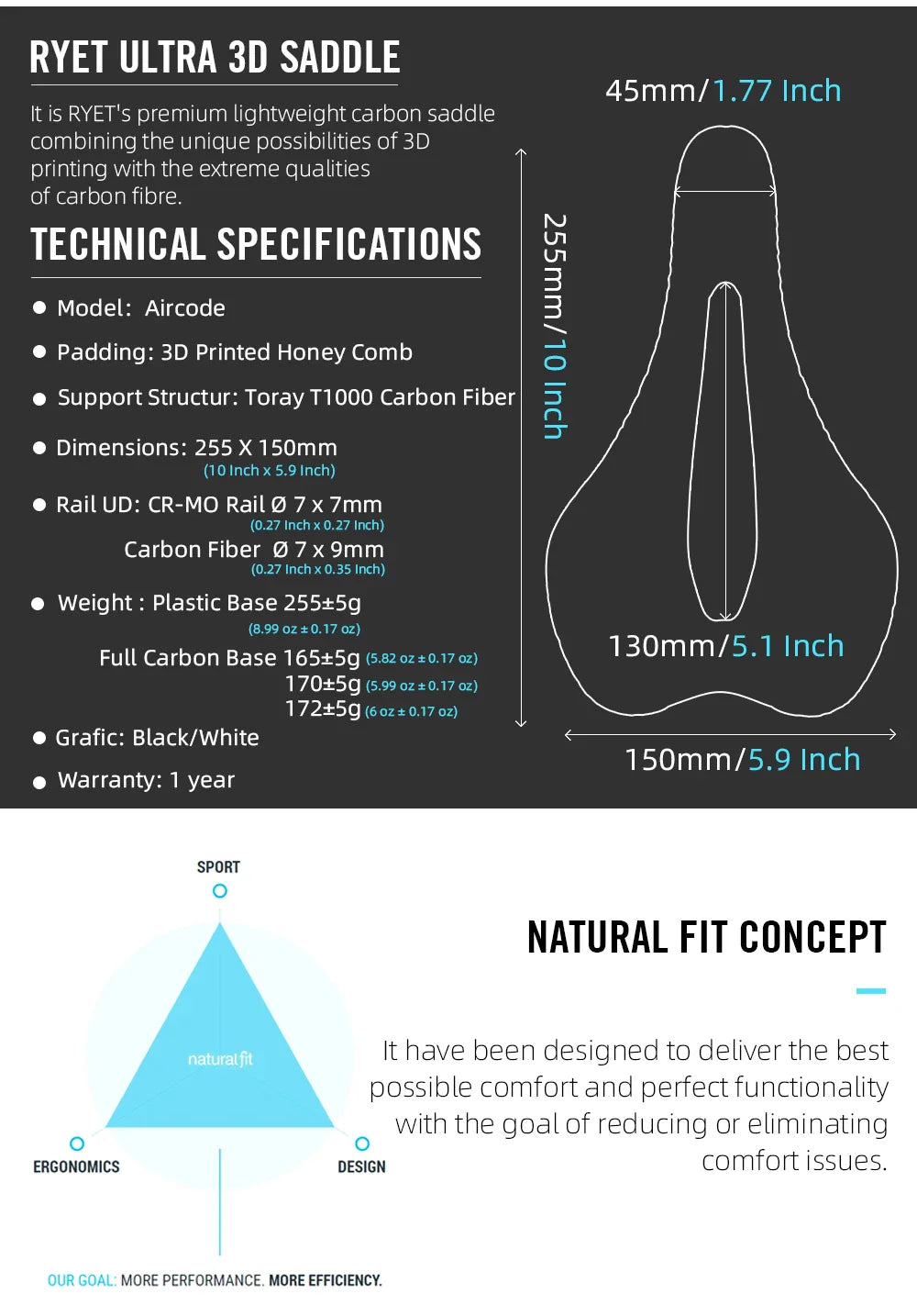 RYET 3D Printed Bicycle Saddle Ultralight Carbon Fiber Hollow Comfortable Breathable MTB Gravel Road bike Cycling Seat Parts